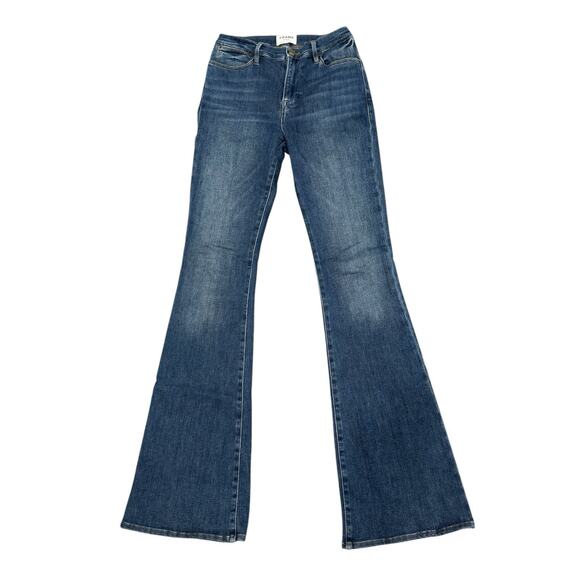 Frame Le High Flare Jeans Size 28 Bestia Medium Wash Denim Blue Stretch - Picture 1 of 9
